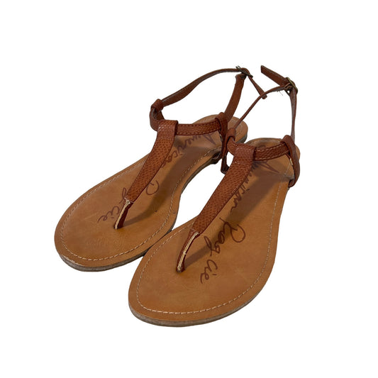 American Rag Akrista Open Toe Casual T-Strap Sandal Womens 6 Brown Leather