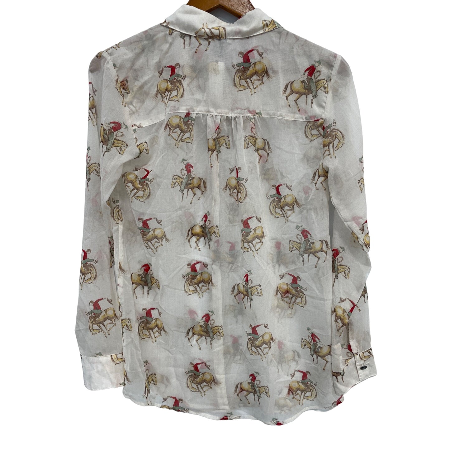 Tasha Polizzi Cora Bucking Bronco Horse Button Front Blouse Womens M NEW Cowboy