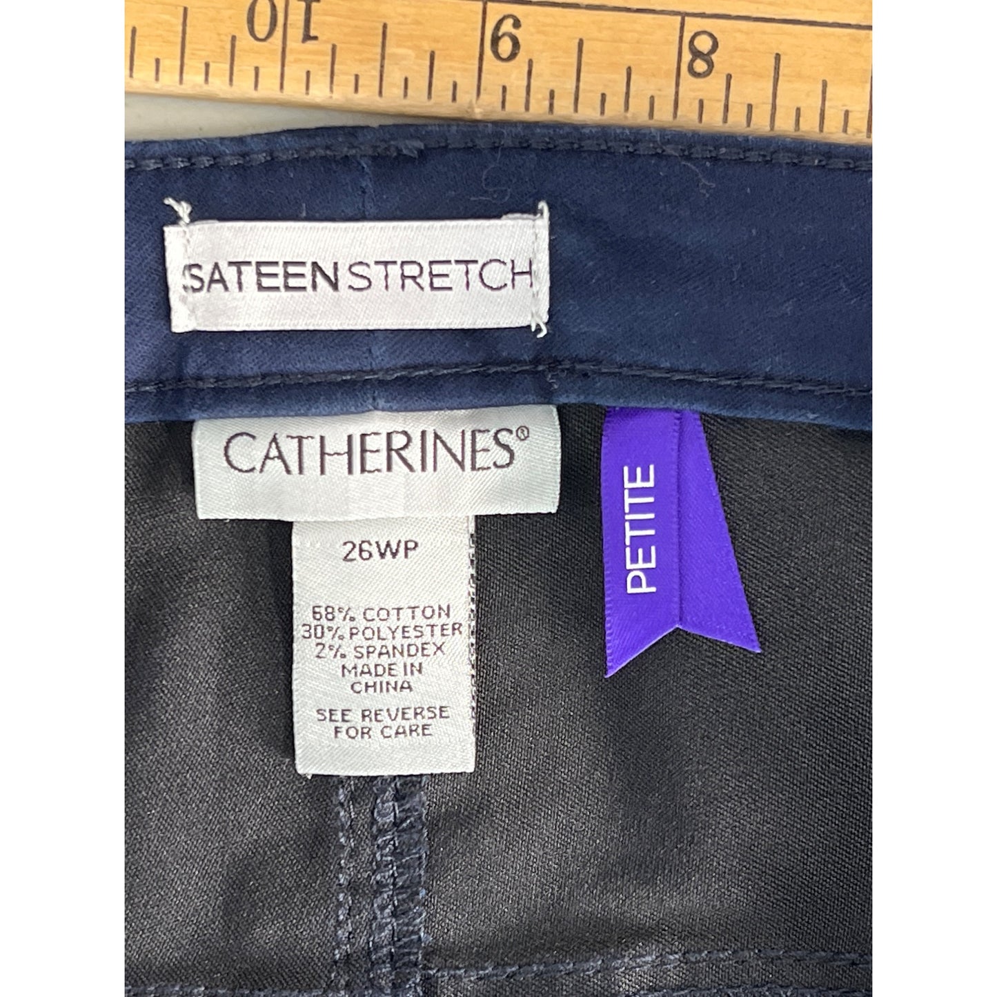 Catherines Sateen Stretch Ankle Pants Womens 26WP Navy Cotton Blend Casual