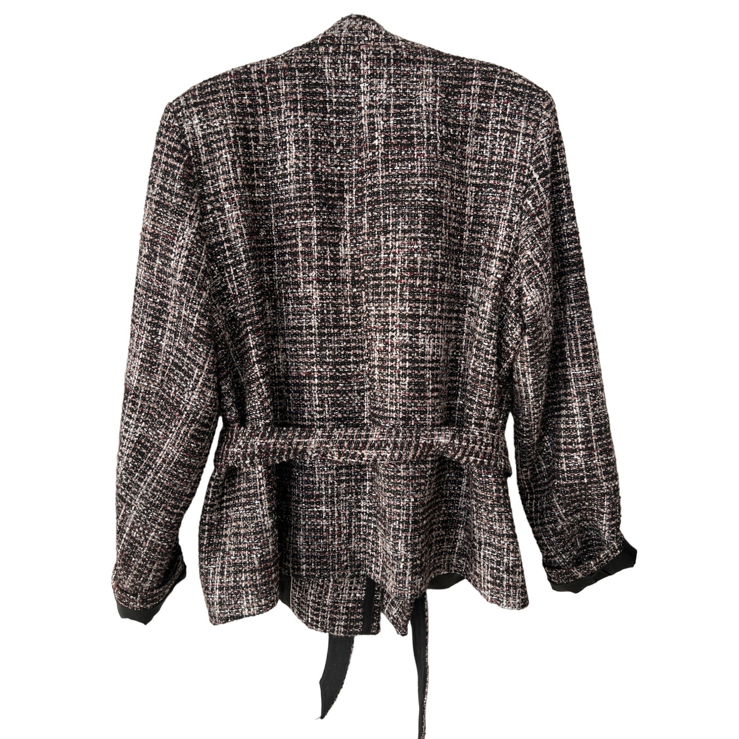 Banana Republic Tweed Blazer Jacket Women XL Black Wrap Career Academia Preppy