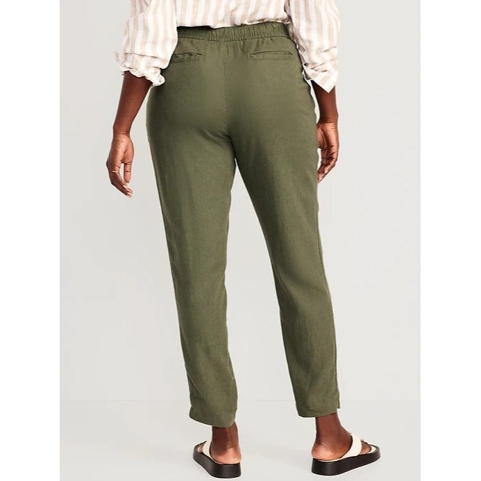 Old Navy High Waisted Cropped Linen Blend Tapered Pants Womens 3X Green NEW