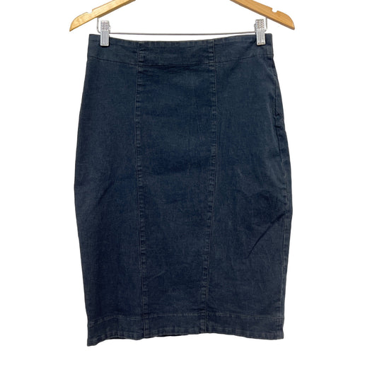 Prairie Underground Flat Front Denim Pencil Skirt Womens L Blue Cotton Blend