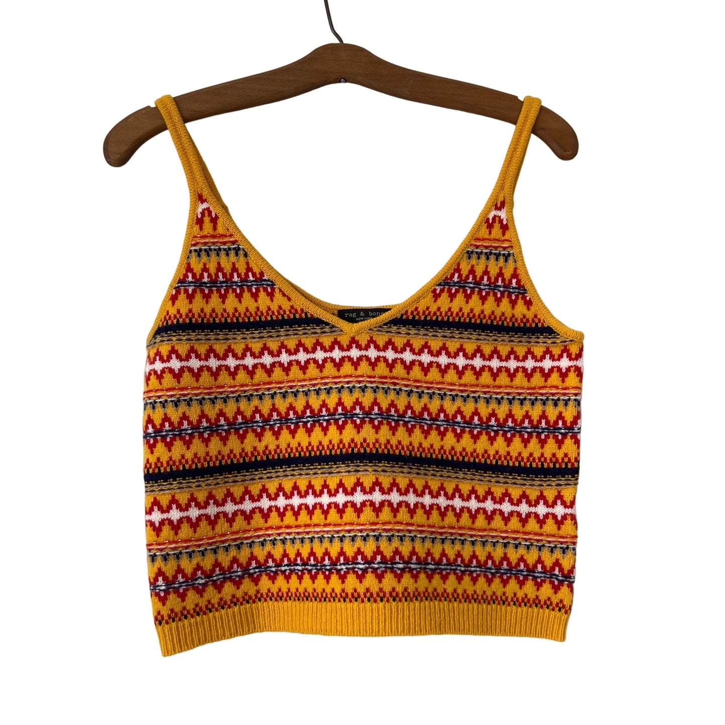 Rag & Bone Willow Fair Isle Merino Wool Cami Top Womens M Sleeveless Yellow