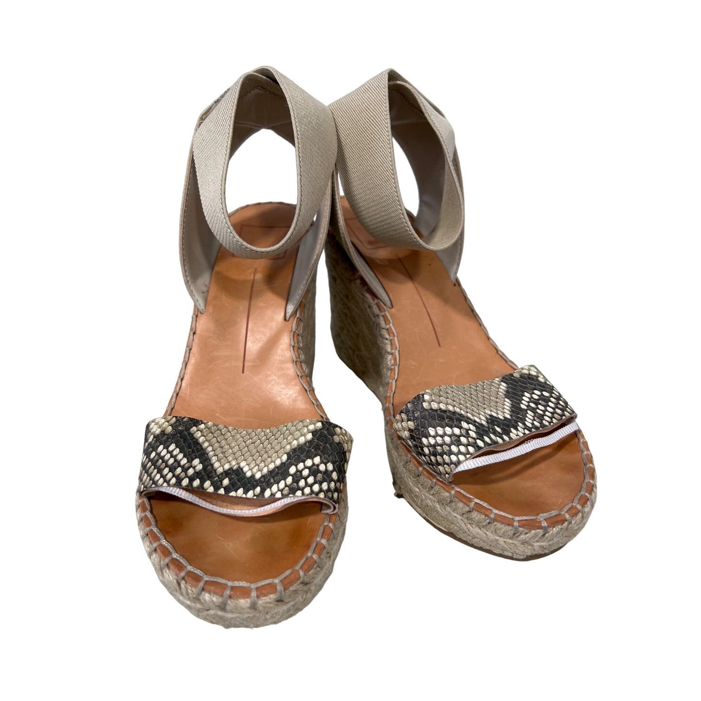 Dolce Vita Pavlin Snake Print Espadrille Wedge Sandals Womens 6.5 Open Toe Tan