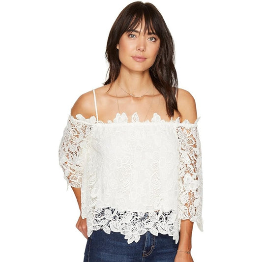 ASTR the Label Amalie Lace Cold Shoulder Top Womens M Floral Minimalist White