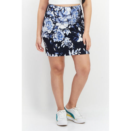 S.C.& CO. Floral Mini Skort Womens XL Rayon Blend Blue & White Boho Hippie