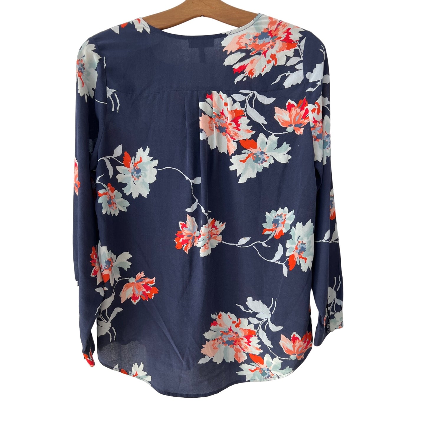 Joie Axcel Floral Long Sleeve Blouse Womens XS V-Neck Navy Silk Boho Hippie