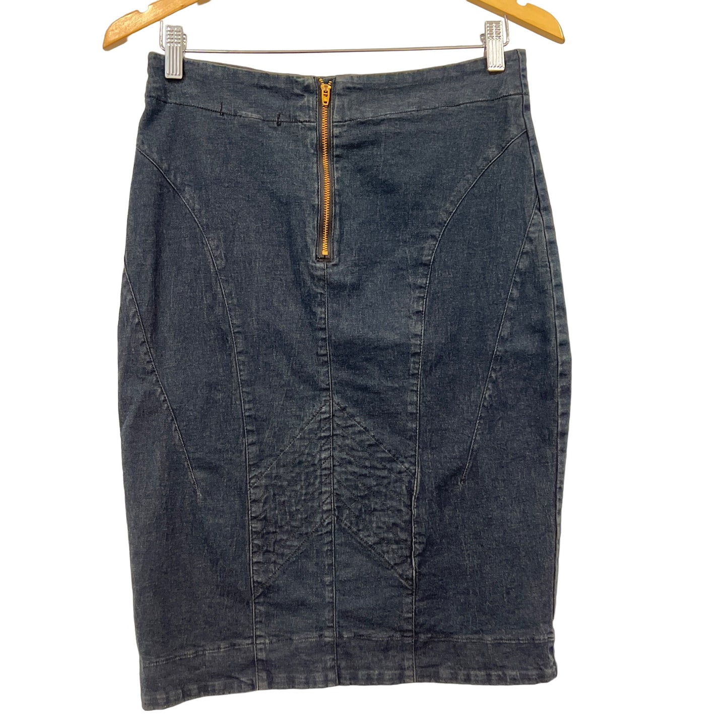 Prairie Underground Flat Front Denim Pencil Skirt Womens L Blue Cotton Blend