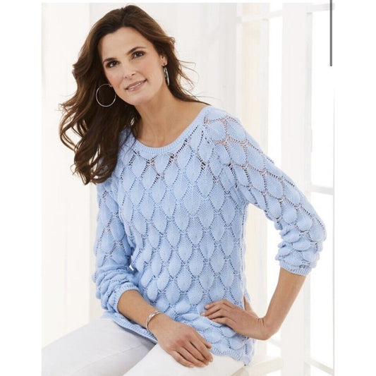 Soft Surroundings Soft Palms Pullover Sweater Womens PL Long Sleeve Blue NEW