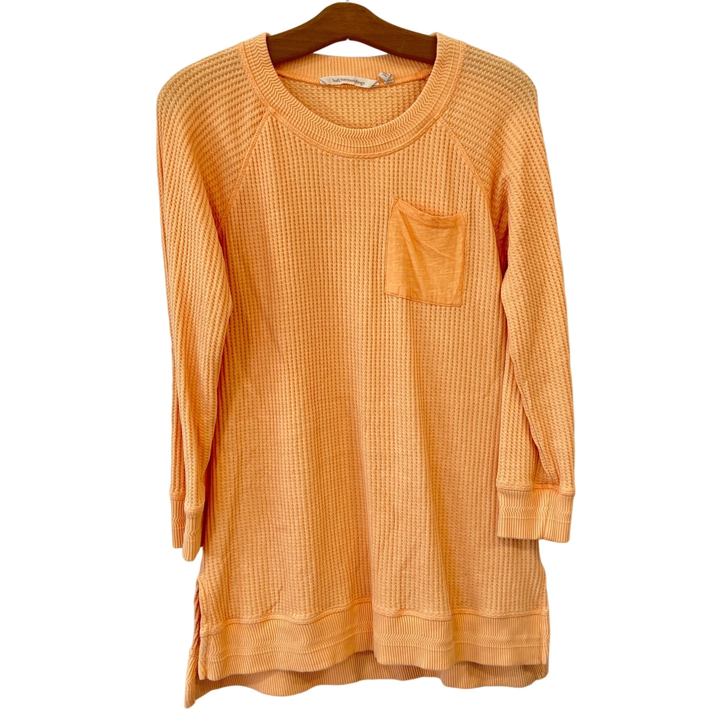 Soft Surroundings Autumn Thermal Waffle Knit Tunic Top Womens S Apricot Ice