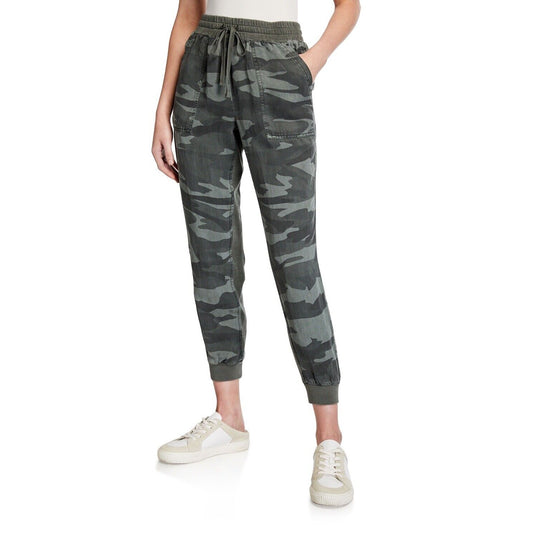 Splendid Camo Jogger Pants Womens L Pull-On Elastic Waist Drawstring Green Rayon