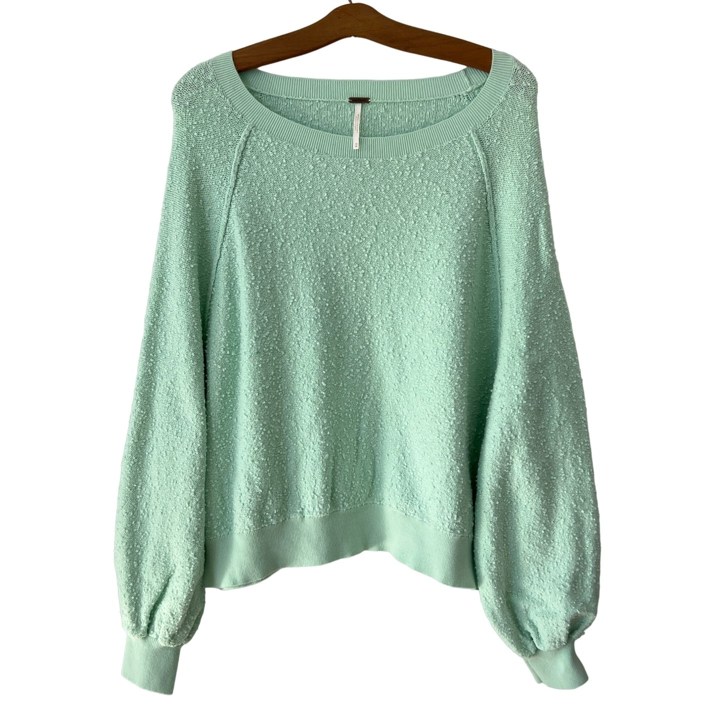 Free People Found My Friend Boucle Pullover Womens M Raglan Sleeve Sea Glass