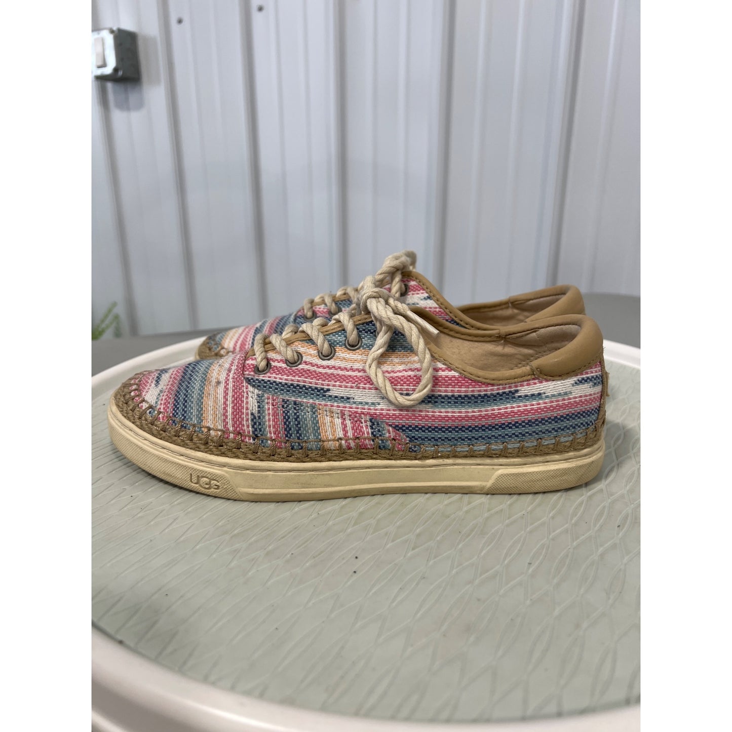 UGG Eyan II Serape Espadrille Sneakers Womens 8 Round Toe Canvas Pink Blue