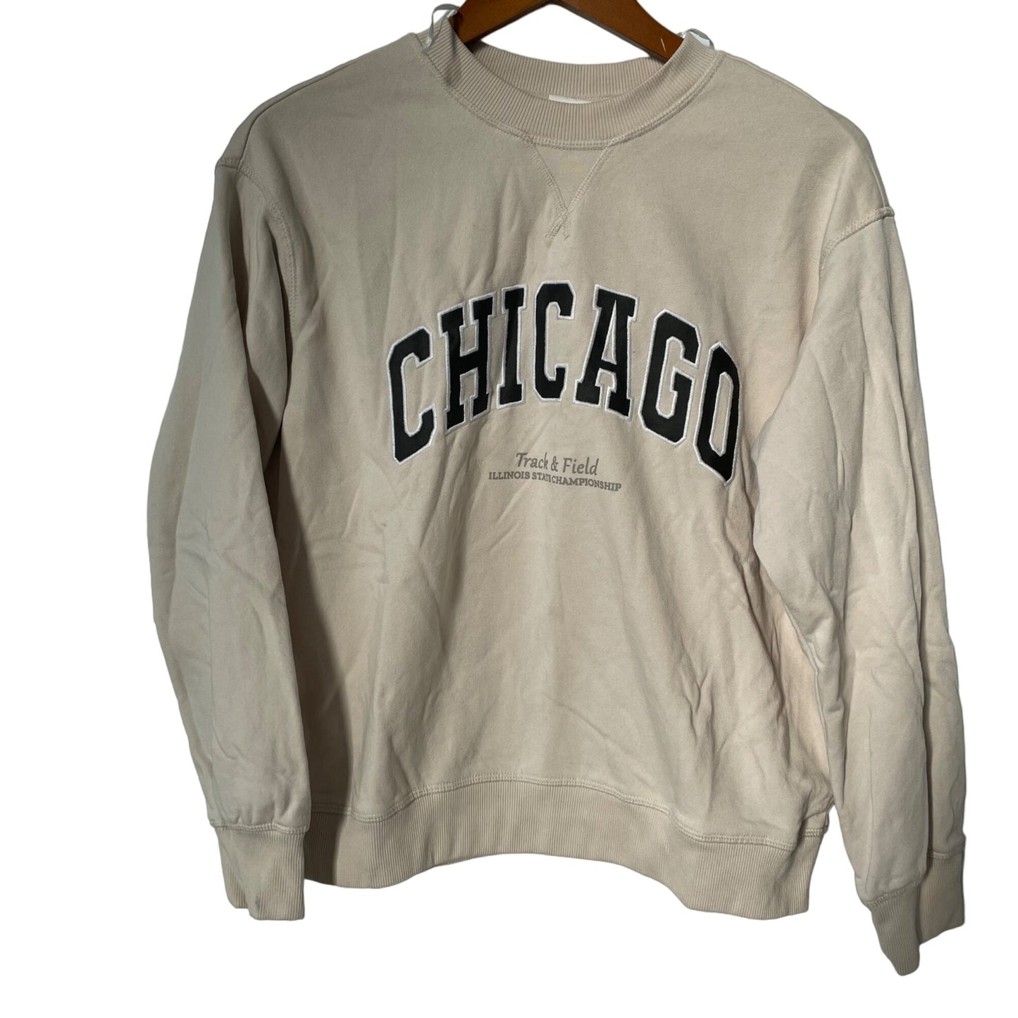 H&M Chicago Crewneck Pullover Sweatshirt Womens XS Light Beige Cotton Blend