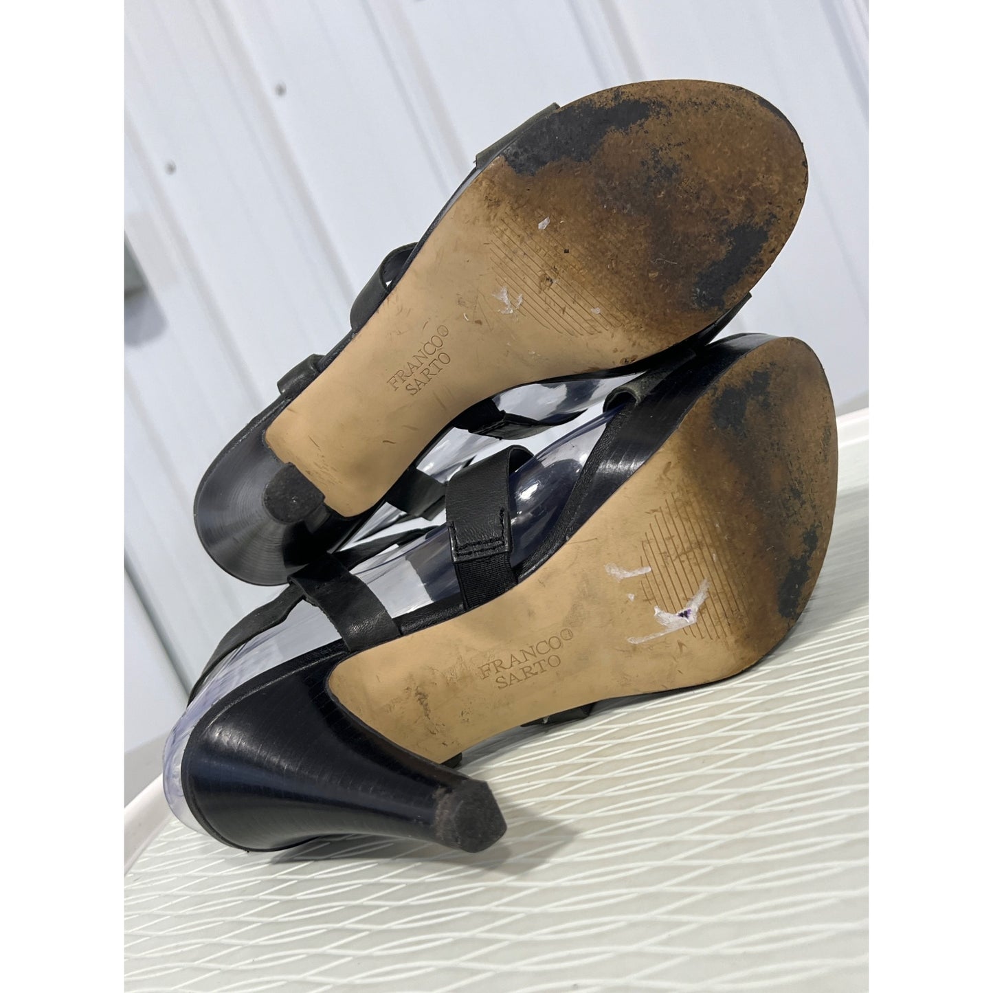 Franco Sarto Moped High Heel Sandal Womens 8 Open Toe Black Leather Cocktail