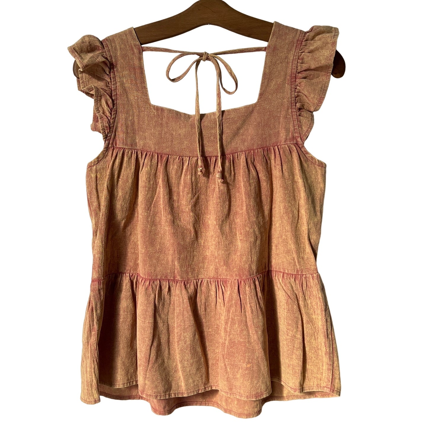 Hem & Thread Embroidered Babydoll Blouse Womens L Ruffle Peplum Boho Trendy NEW