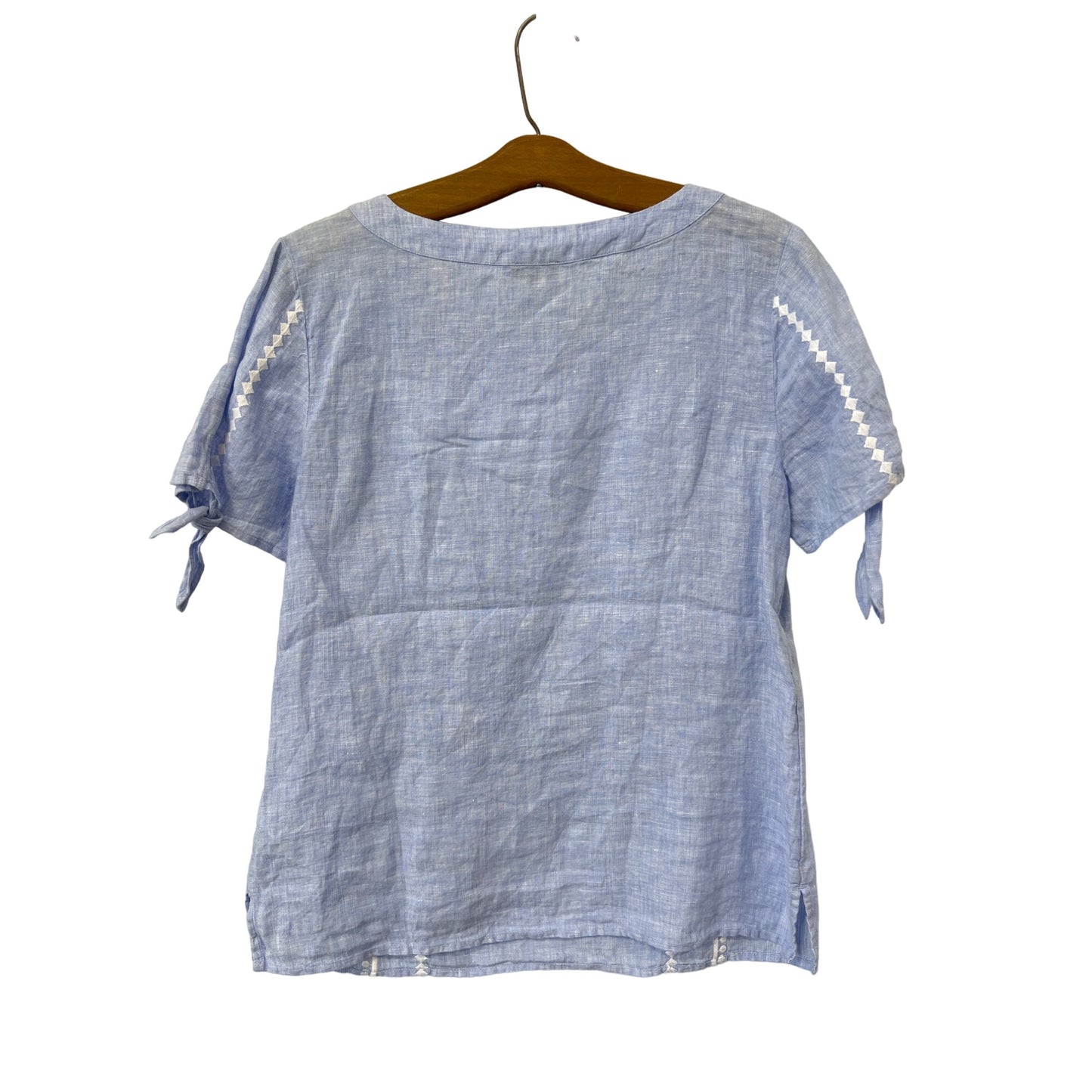 Talbots Square neck Embroidered Linen Top Womens S Blue Cross Dyed Relaxed