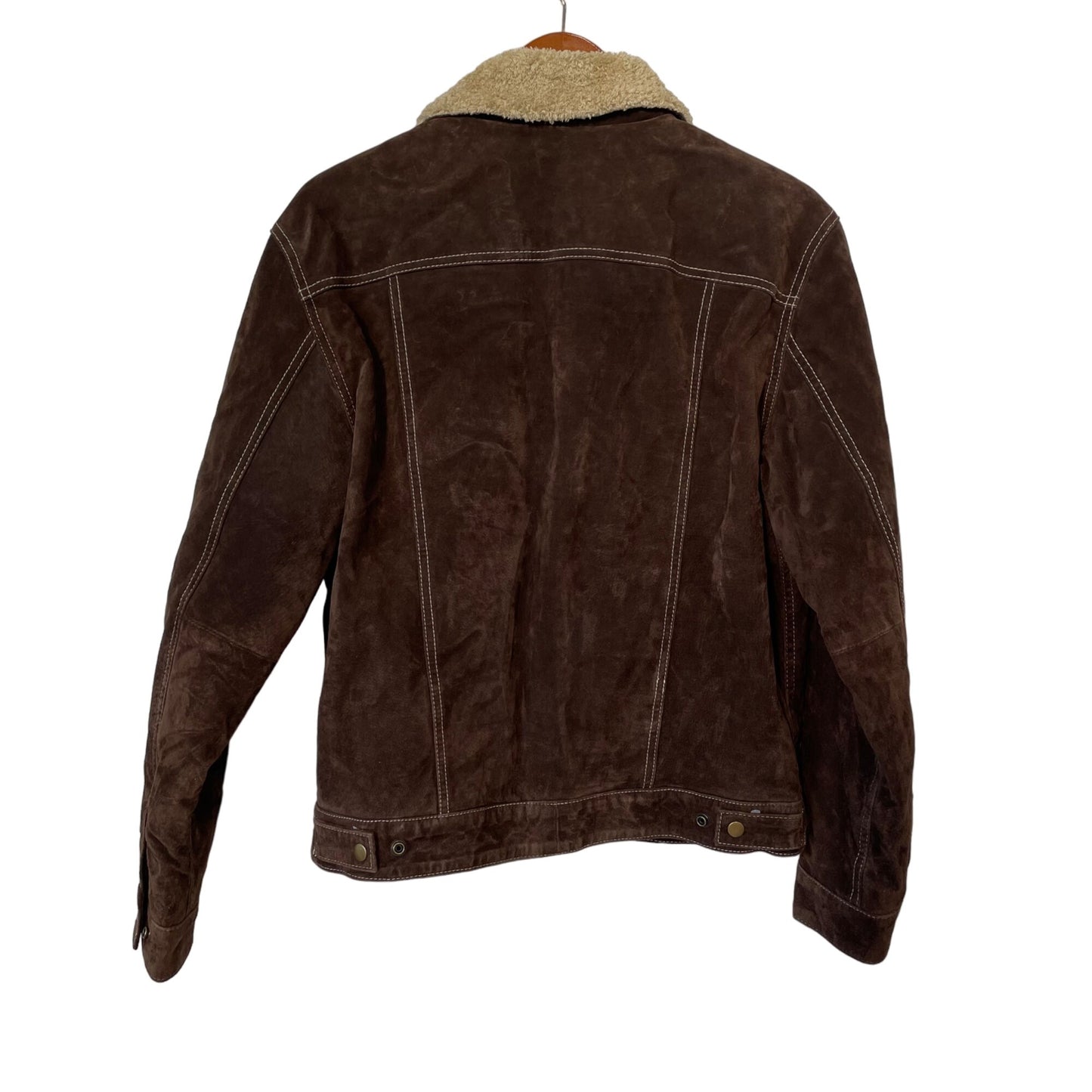 Scully Boar Suede Snap Front Jean Jacket Mens S Faux Shearling Collar Brown