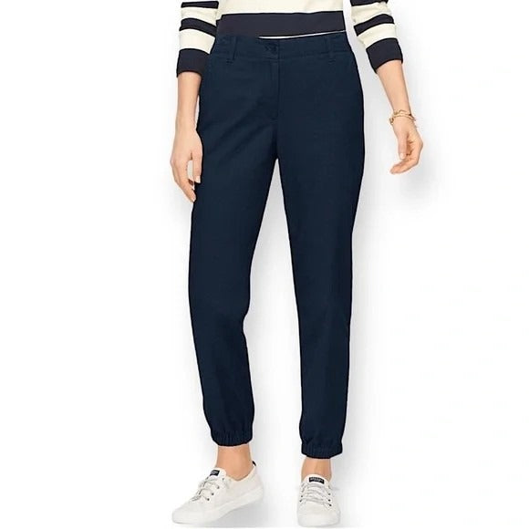 Talbots Tapered Twill Jogger Pants Womens M Relaxed Navy Blue Cotton Blend