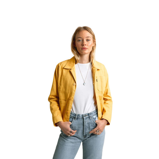 P&Co The Chore Denim Jacket Womens 8 Yellow Cotton Work Casual Trendy Summer